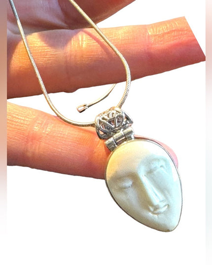 Sterling silver 925 white ivory goddess pendant necklace