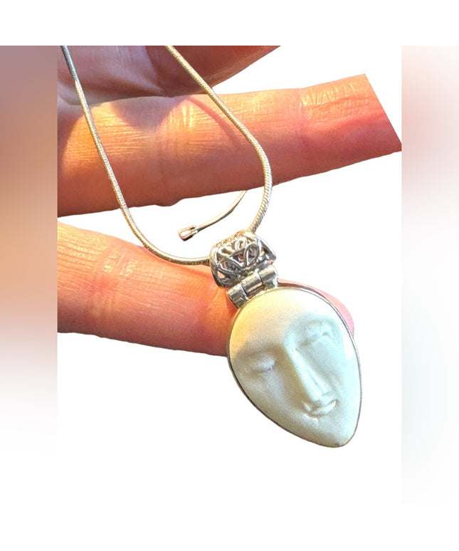 Sterling silver 925 white ivory goddess pendant necklace