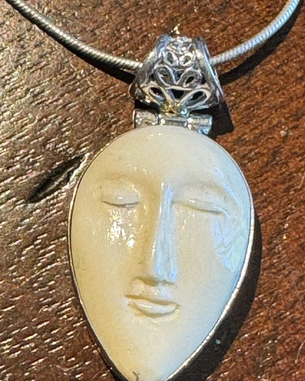 Sterling silver 925 white ivory goddess pendant necklace