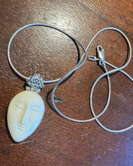 Sterling silver 925 white ivory goddess pendant necklace