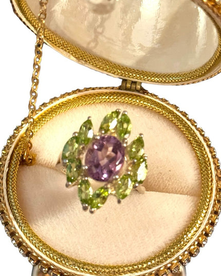 OMG stunning sterling silver peridot amethyst fancy cocktail dinner ring