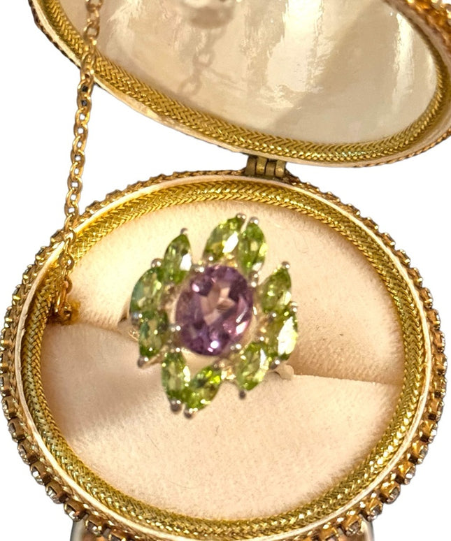 OMG stunning sterling silver peridot amethyst fancy cocktail dinner ring