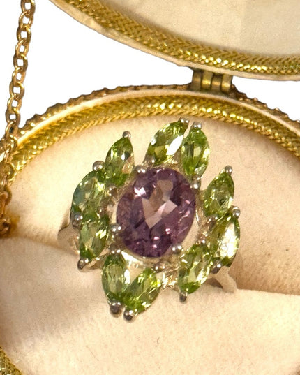 OMG stunning sterling silver peridot amethyst fancy cocktail dinner ring