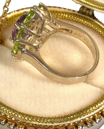 OMG stunning sterling silver peridot amethyst fancy cocktail dinner ring