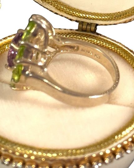 OMG stunning sterling silver peridot amethyst fancy cocktail dinner ring