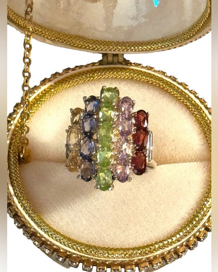 Stunning multi gemstone fancy statement cocktail ring sterling silver 925