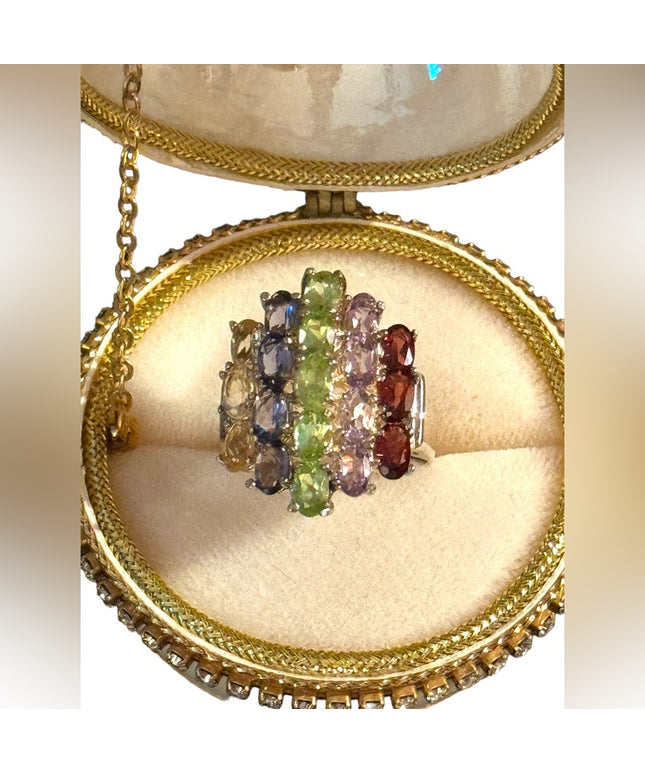 Stunning multi gemstone fancy statement cocktail ring sterling silver 925