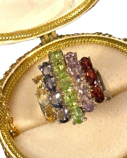 Stunning multi gemstone fancy statement cocktail ring sterling silver 925