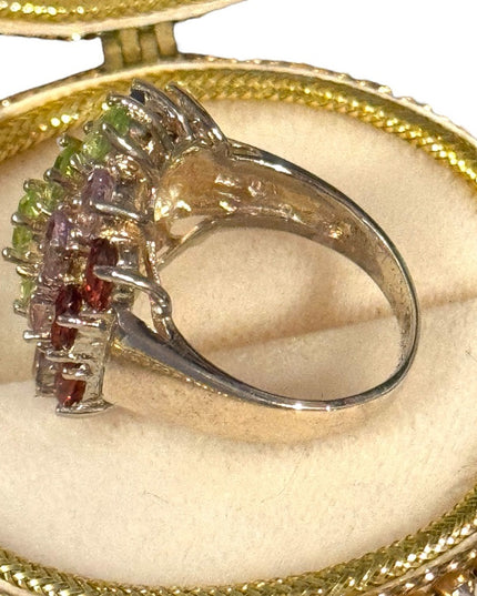 Stunning multi gemstone fancy statement cocktail ring sterling silver 925