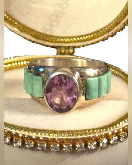 Lovely DTR Jay King stunning vintage amethyst & turquoise sterling silver ring