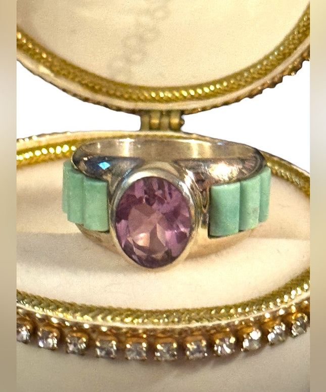 Lovely DTR Jay King stunning vintage amethyst & turquoise sterling silver ring