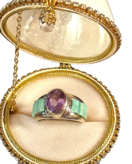 Lovely DTR Jay King stunning vintage amethyst & turquoise sterling silver ring