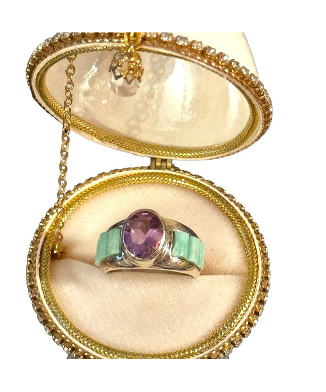 Lovely DTR Jay King stunning vintage amethyst & turquoise sterling silver ring
