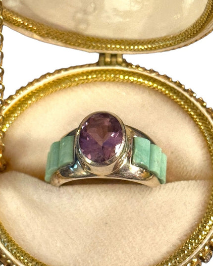 Lovely DTR Jay King stunning vintage amethyst & turquoise sterling silver ring