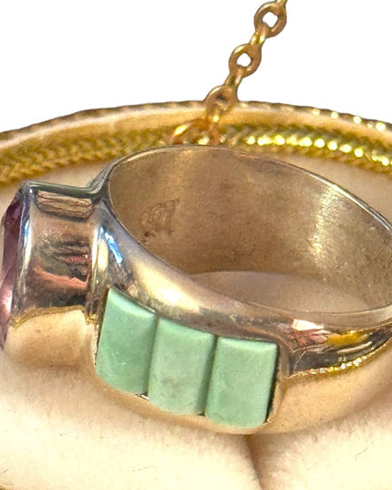 Lovely DTR Jay King stunning vintage amethyst & turquoise sterling silver ring