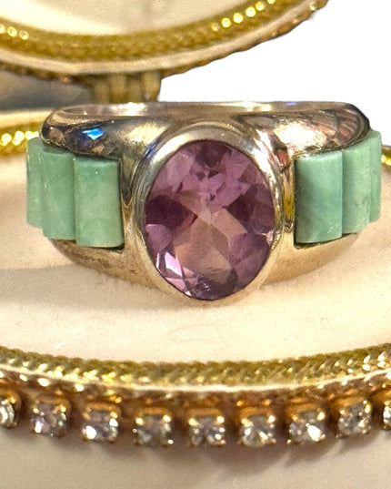 Lovely DTR Jay King stunning vintage amethyst & turquoise sterling silver ring