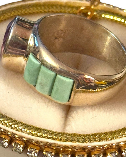 Lovely DTR Jay King stunning vintage amethyst & turquoise sterling silver ring