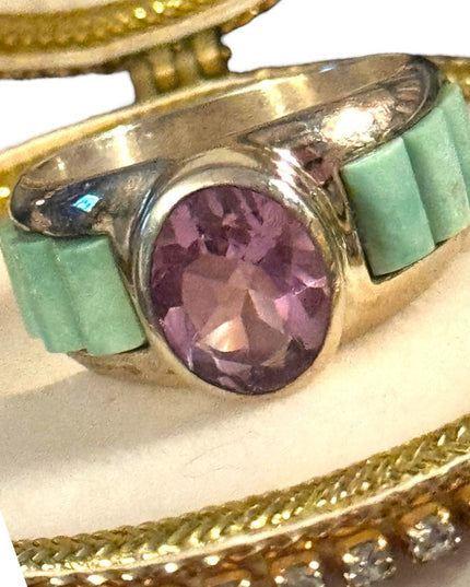 Lovely DTR Jay King stunning vintage amethyst & turquoise sterling silver ring
