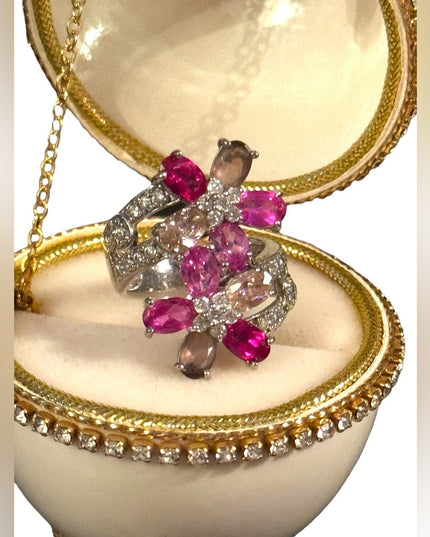 OMG pink sapphire CZ sterling silver 925 cocktail flower ring