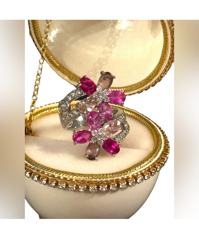 OMG pink sapphire CZ sterling silver 925 cocktail flower ring