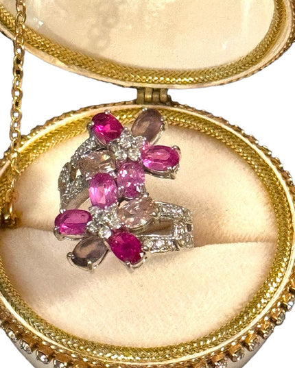 OMG pink sapphire CZ sterling silver 925 cocktail flower ring