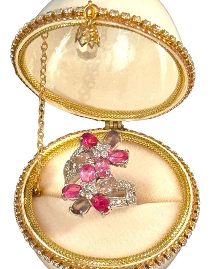 OMG pink sapphire CZ sterling silver 925 cocktail flower ring