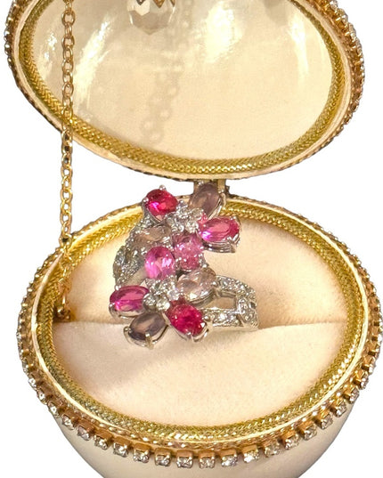 OMG pink sapphire CZ sterling silver 925 cocktail flower ring