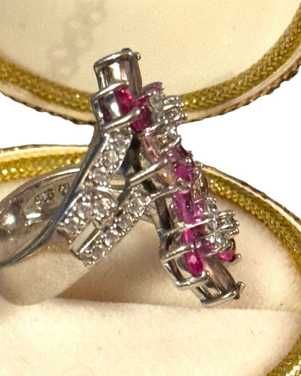 OMG pink sapphire CZ sterling silver 925 cocktail flower ring