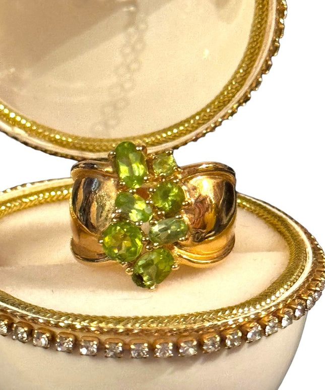 OMG  sterling silver 925 gold plated peridot stone cluster cocktail ring