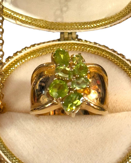 OMG  sterling silver 925 gold plated peridot stone cluster cocktail ring