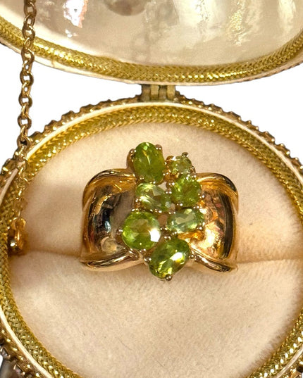 OMG  sterling silver 925 gold plated peridot stone cluster cocktail ring