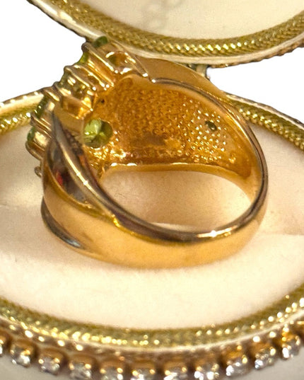 OMG  sterling silver 925 gold plated peridot stone cluster cocktail ring