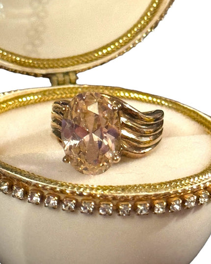 Lovely pink ice CZ sterling silver gold plated 925 fancy ring
