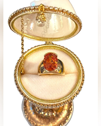 Lovely sterling silver gold plated orange CZ statement ring 925