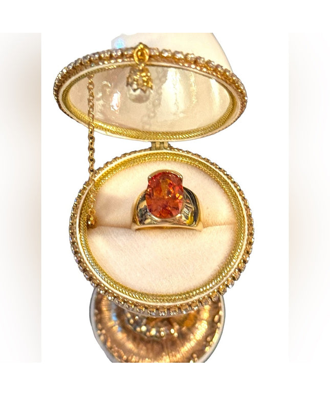 Lovely sterling silver gold plated orange CZ statement ring 925