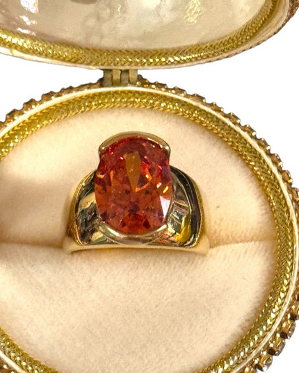 Lovely sterling silver gold plated orange CZ statement ring 925