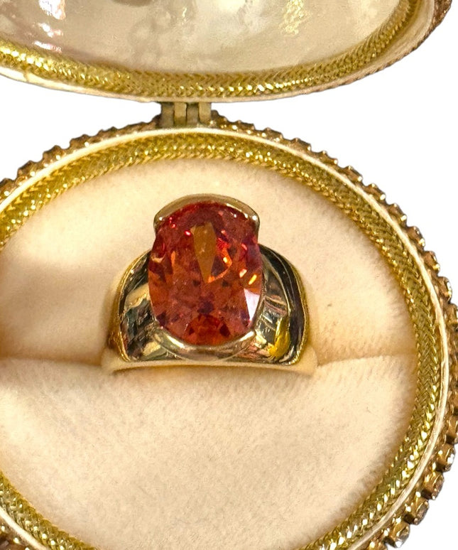 Lovely sterling silver gold plated orange CZ statement ring 925
