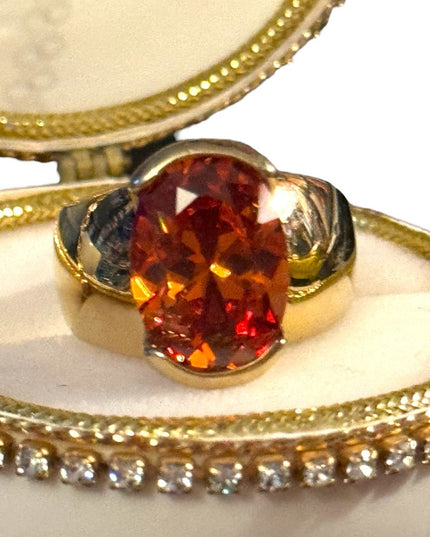 Lovely sterling silver gold plated orange CZ statement ring 925