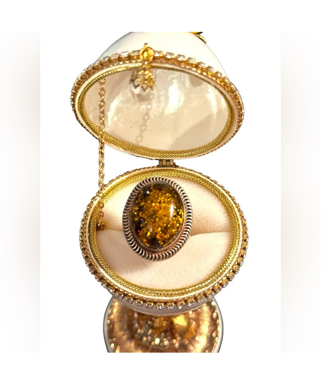 Lovely sterling silver DTR Jay King large Amber fancy ring