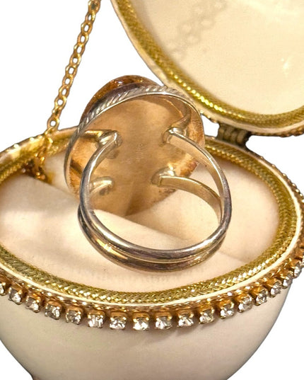 Lovely sterling silver DTR Jay King large Amber fancy ring