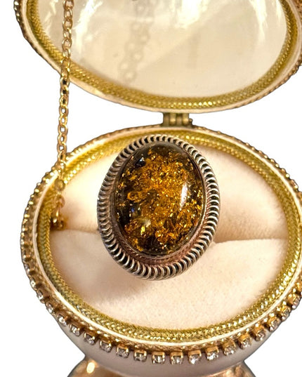 Lovely sterling silver DTR Jay King large Amber fancy ring