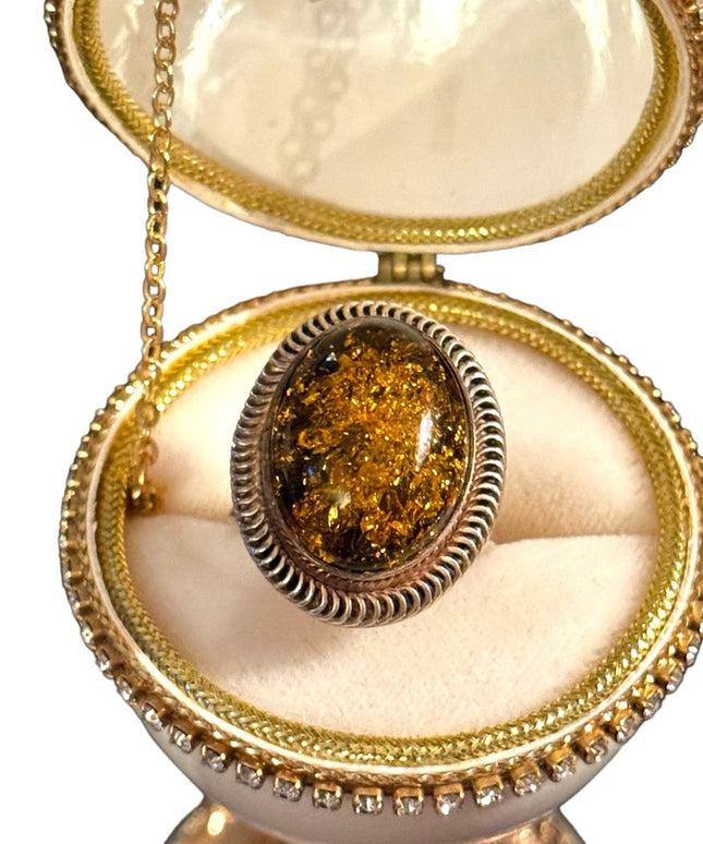 Lovely sterling silver DTR Jay King large Amber fancy ring
