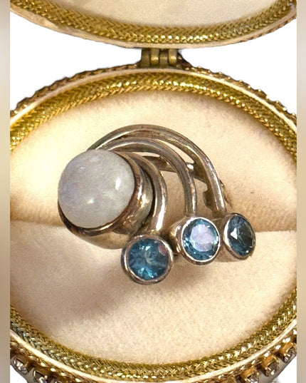 Stunning sterling silver 925 fancy modernist wave design moonstone & blue stone