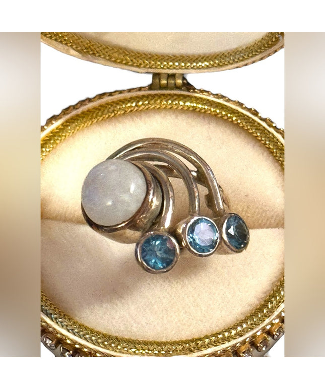 Stunning sterling silver 925 fancy modernist wave design moonstone & blue stone