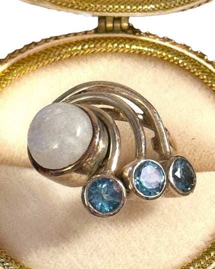 Stunning sterling silver 925 fancy modernist wave design moonstone & blue stone