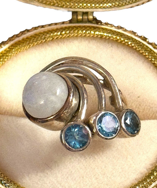 Stunning sterling silver 925 fancy modernist wave design moonstone & blue stone