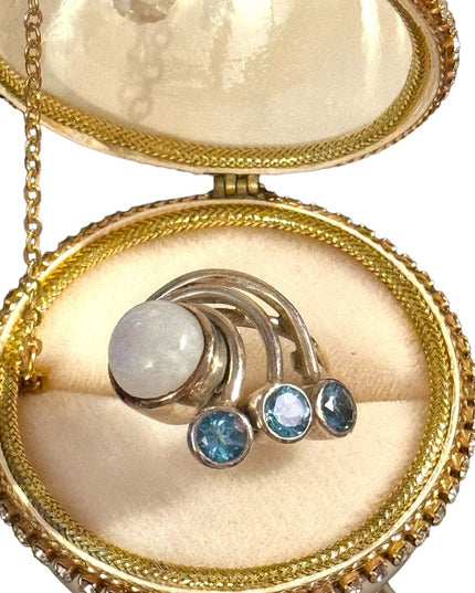 Stunning sterling silver 925 fancy modernist wave design moonstone & blue stone