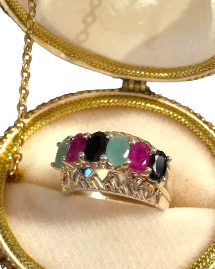 Lovely HQ Mixed gemstone ruby emerald sapphire fancy cocktail  ring
