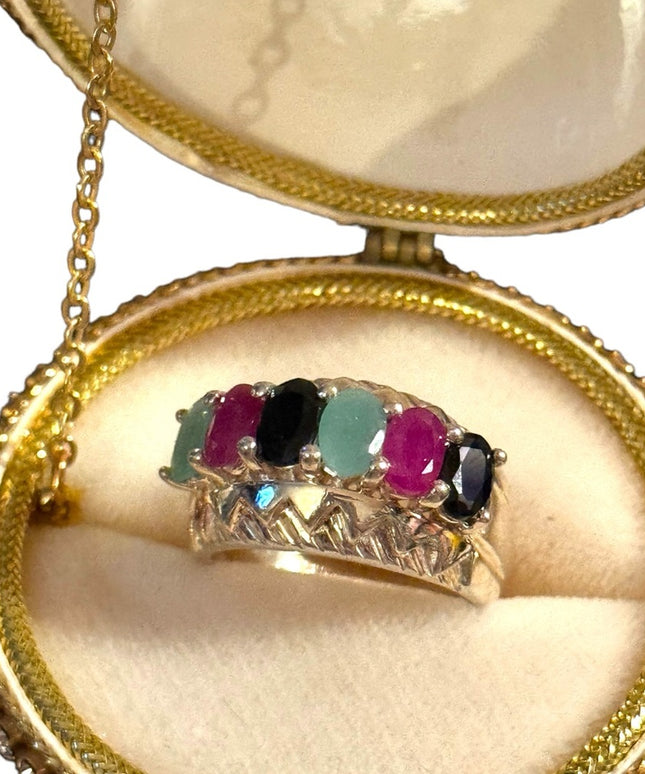 Lovely HQ Mixed gemstone ruby emerald sapphire fancy cocktail  ring