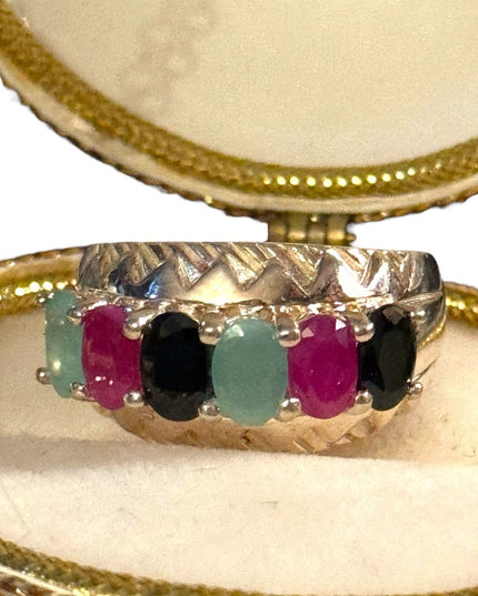 Lovely HQ Mixed gemstone ruby emerald sapphire fancy cocktail  ring